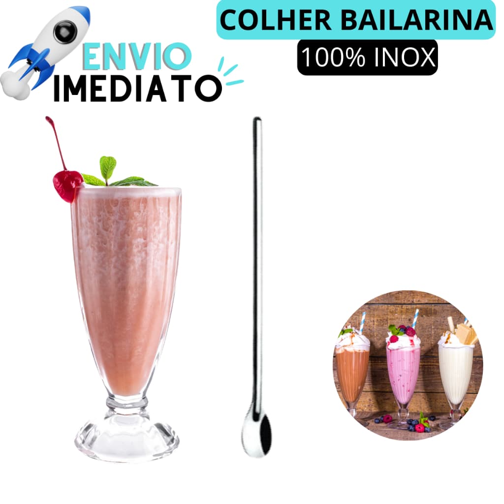 Colher Bailarina Colher de Suco Drinks Milkshake Colher Longa Em Aço Inox 30cm Docerias Sorveterias Bartender Barman