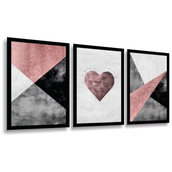 Kit Quadros Decorativos 3 Peças Coração Deus Está Aqui Abstrato Pintura Religião Jesus