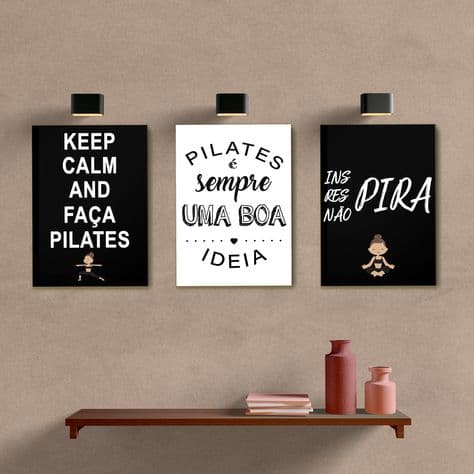 Kit Quadros Decorativos Pilates Keep Calm Exercício Academia Yoga Meditação Inspira Respira Não Pira