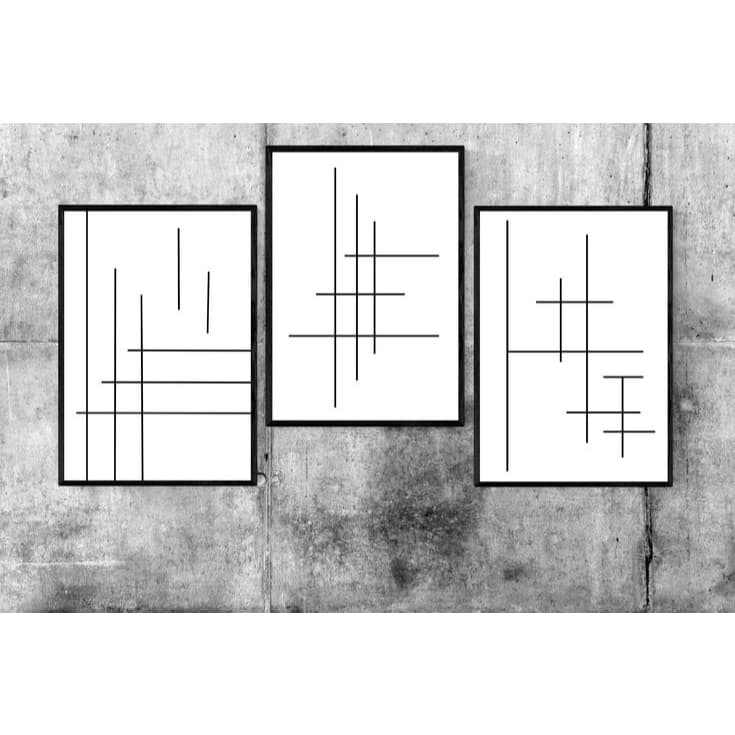 Kit Quadros Decorativos 3 Peças Abstrato Arte Conceitual Linhas Colunas Arte Sala Quarto Cozinha