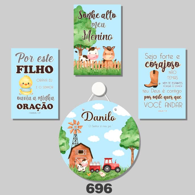 Kit Bebê Quadros Decorativos Criança Berçário Porta de Maternidade Incluso Fazendinha Fazenda