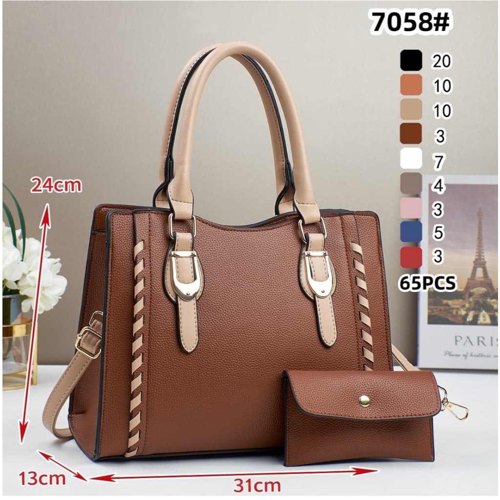 Bolsa feminina prática de grande capacidade com alcas destacaveis e ajustaveis incluindo uma carteira de fecho de botao
