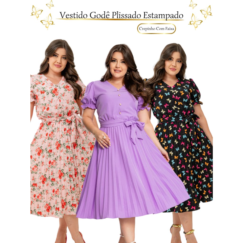 Vestidos Femininos Evangélico Godê Forrado Com Faixa
