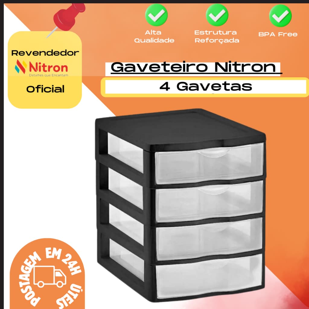 Gaveteiro Organizador Pequeno Plástico C/4 Gavetas Nitron