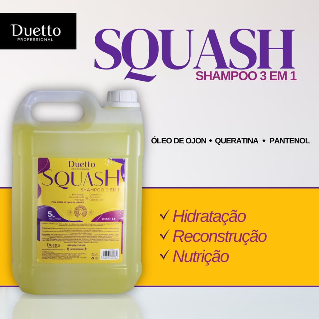 Shampoo Galão Limpeza Suave Squash Duetto Professional 5 litros
