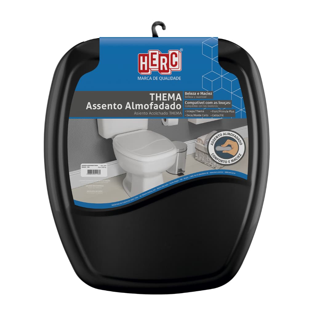 Tampa de vaso sanitário almofadada Thema Preto para uso em Incepa