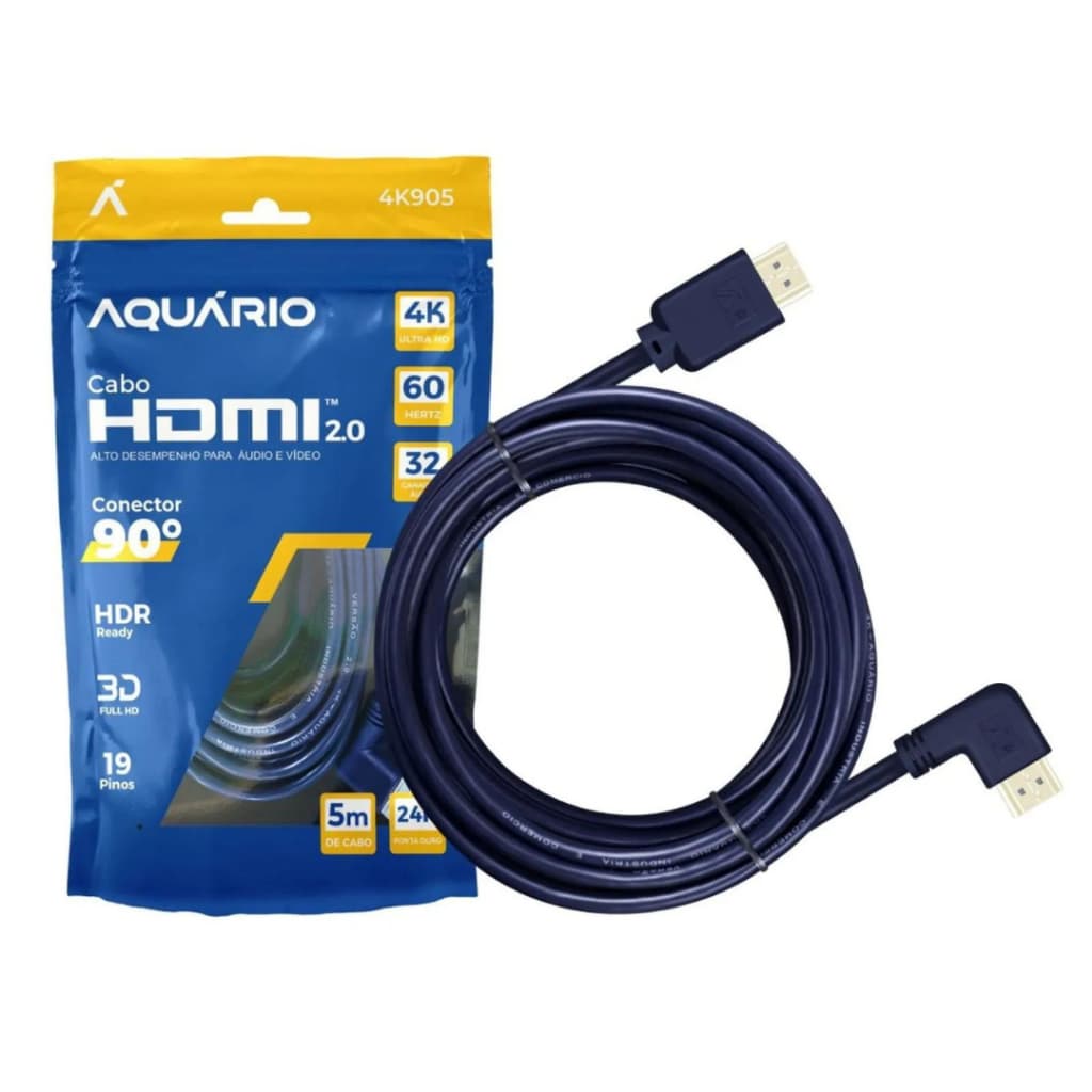 Cabo Hdmi 2.0 90 Graus 4k Ultra Hd 3d 5m Ponta Gold Aquário 4K905
