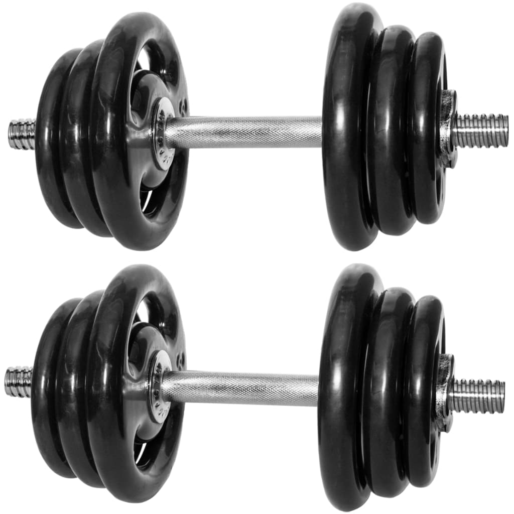 Kit Halter E Anilhas Com 24Kg De Anilhas Emborrachadas De Academia + Par Halteres Rosqueáveis 40 Cm