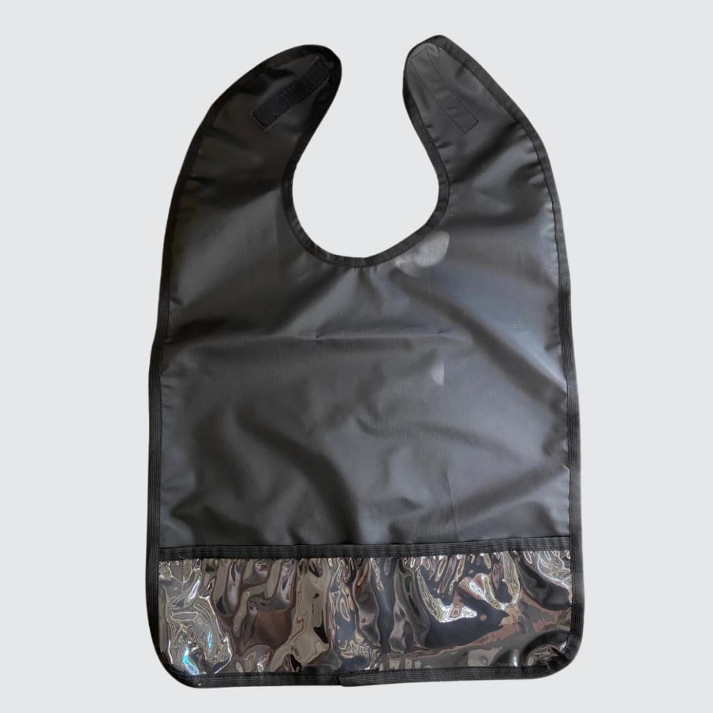 Babador geriátrico impermeável com bolso, fechamento velcro feito em bagum
