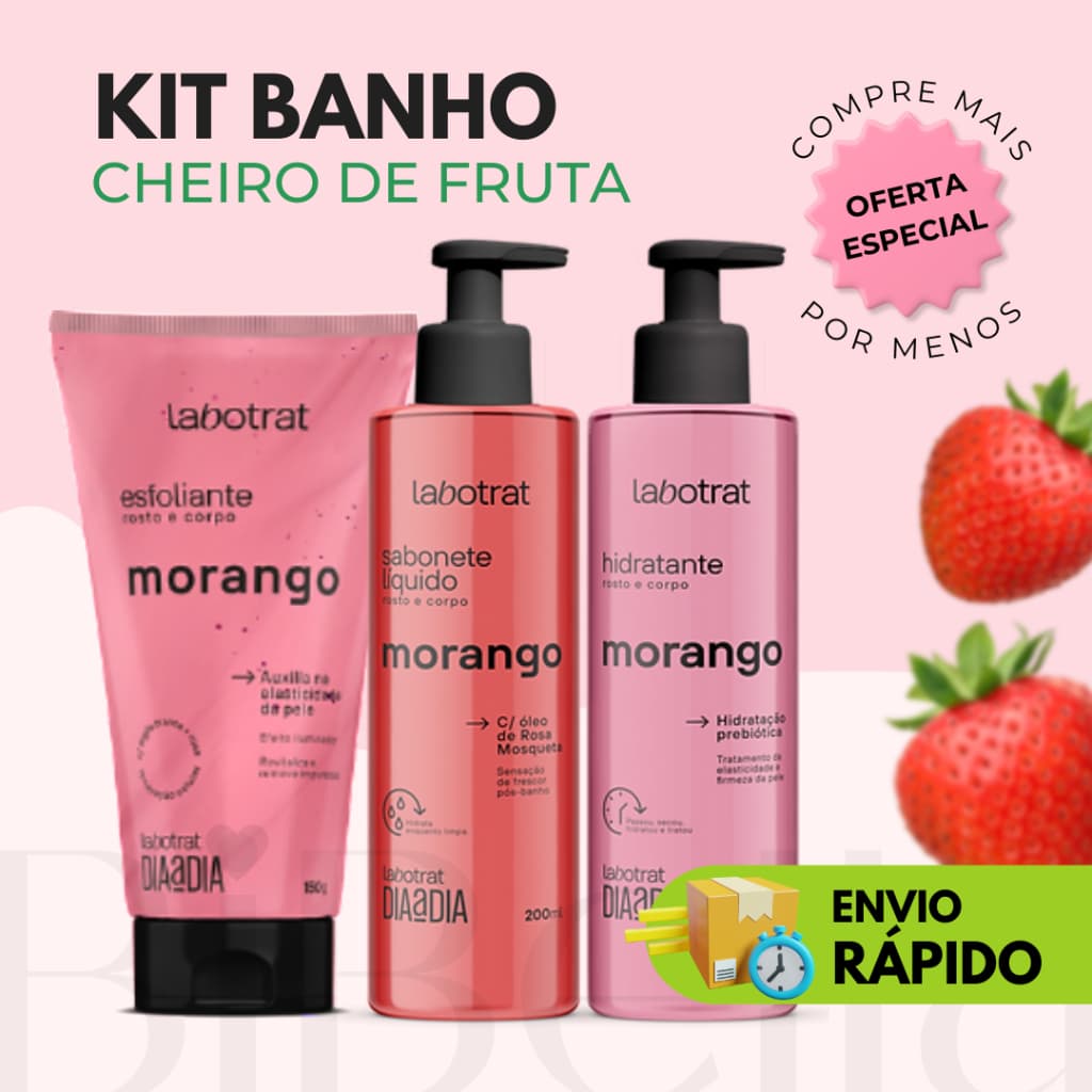 Kit Spa Banho Cuidados Diários Rosto e Corpo Labotrat - Esfoliante, Hidratante e Sabonete - Corporal e Facial