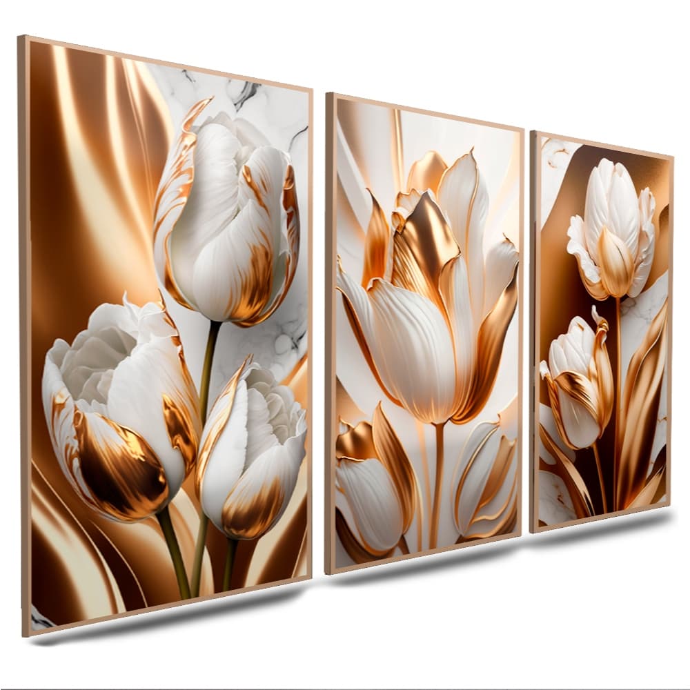 quadros decorativos flores douradas tulipas ouro 3 peças (007 B/D)