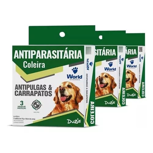 KIT C/ 3 COLEIRA DUGS ANTIPULGAS E CARRAPATOS