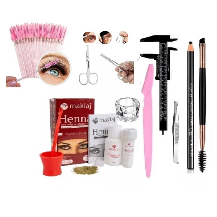 Kit Design para Sobrancelhas Henna Makiaj Hipoalergênica Paquimêtro Navalha Completo