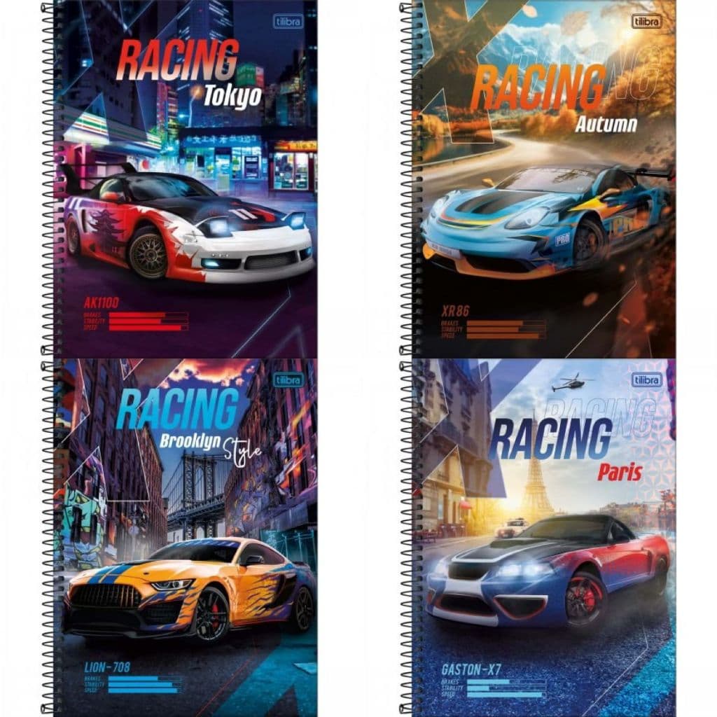 Caderno Universitário diversas capas A4 200mm x 275mm 256/320 folhas X Racing Tilibra