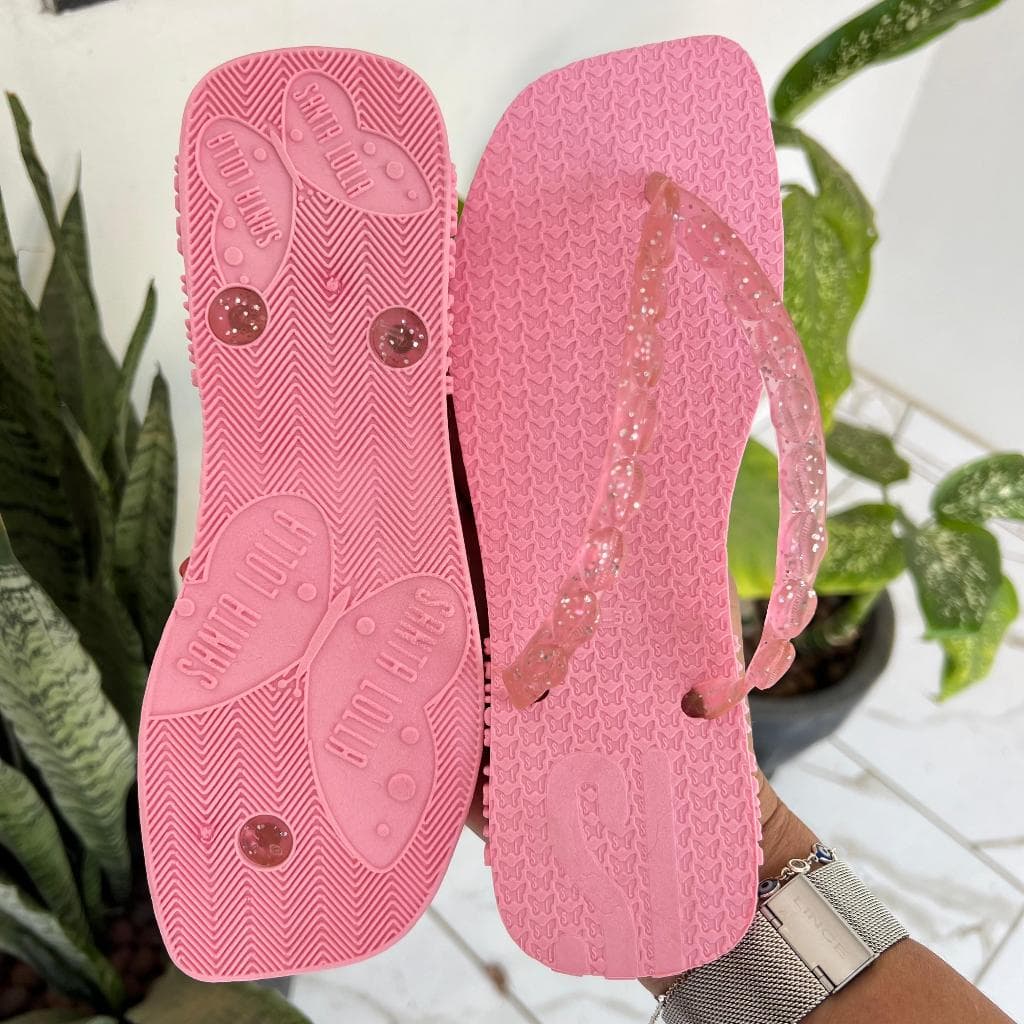 Chinelo De Dedo Santa Lolla feminina Mulher Correia Gliter Bico Quadrado Tendência Ante derrapante