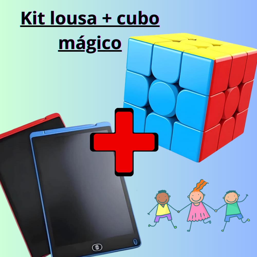 Kit Infantil Lousa Mágica Tela Lcd 8.5 Polegadas E Cubo Magico Anti-stress 3x3x3 Interativo Profissional Speed Gold Edition