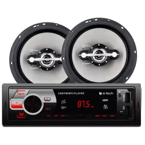 Kit Som Carro Radio Mp3 Bluetooth Usb + 2 Alto Falante 6 Pol