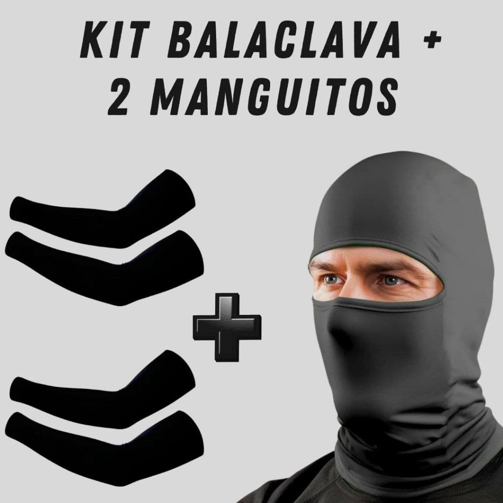 Kit 2 pares de manguito + Touca Ninja Balaclava Toca proteção UV 50+