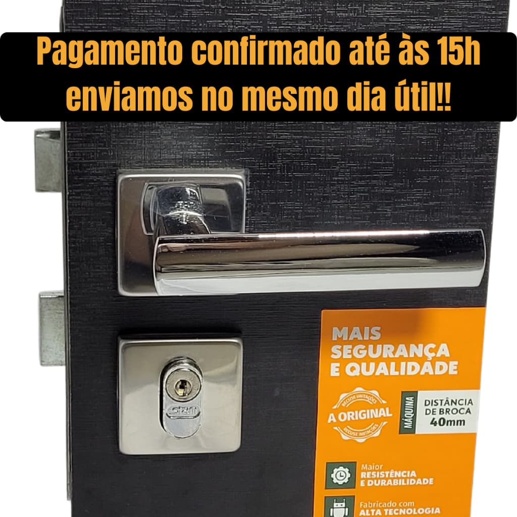 Fechadura Stam Quadrada para porta de madeira 35 Moderna para área externa/interna/quarto 40mm inox