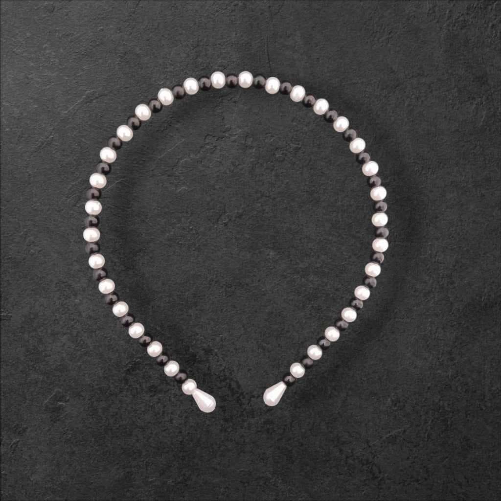 Tiara arquinho de pérolas ABS preta e branca delicada feminina casual elegante