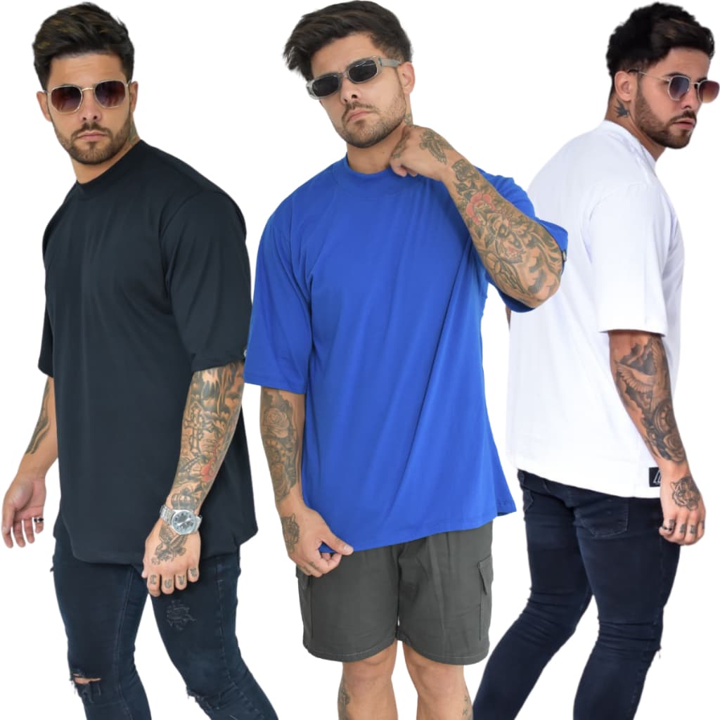 Camiseta Oversized Gola Alta Camisa Manga Alongada Street wear Swag T-shirt Long Estilo de rua