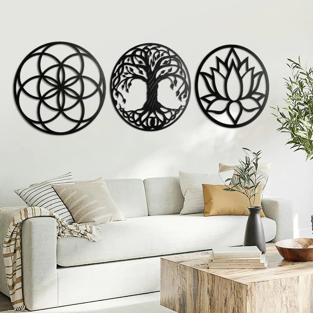 Kit com 3 Mandalas Decorativas MDF 3mm Cru - Celebração da Vida