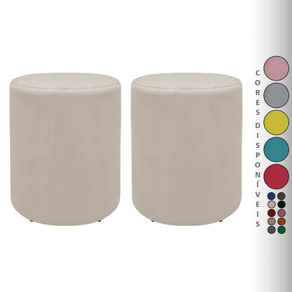 Kit 02 Puff Banqueta Cilindro para Sala Decorativa Reforçada Suede Aninha Decor