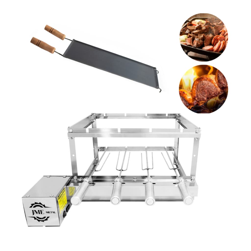 Churrasqueira Grill 4 Espetos 100% Inox + Chapa Bifeteira