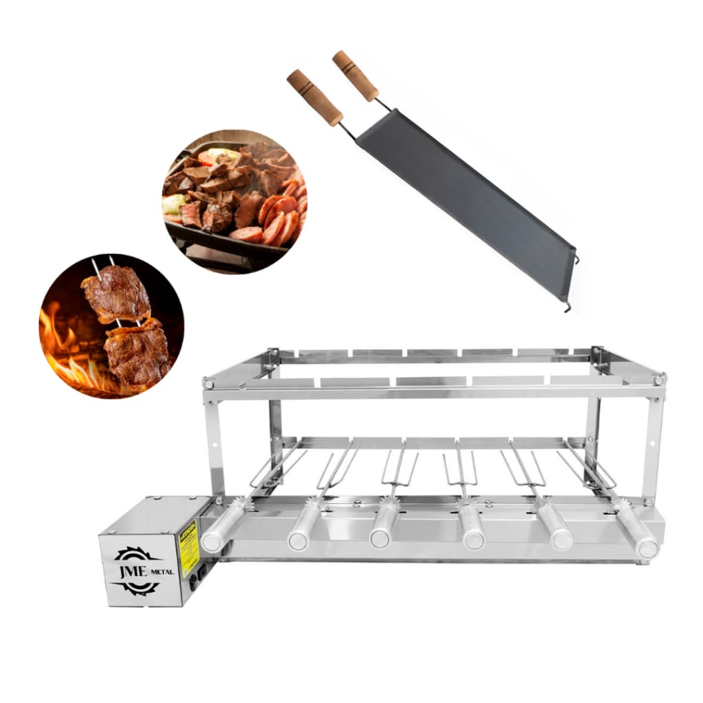 Churrasqueira Grill 6 Espetos 100% Inox + Bifeteira