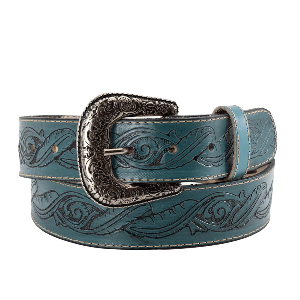 Cinto Feminino Country Couro Soleta Pampa's Country Artesanal Varias Cores Estampa Pena Com Fivela Removivel