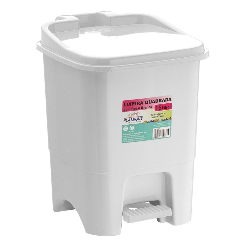 Lixeira Com Pedal Plástica Reforçada 15 litros Cesto De Lixo Para Cozinha