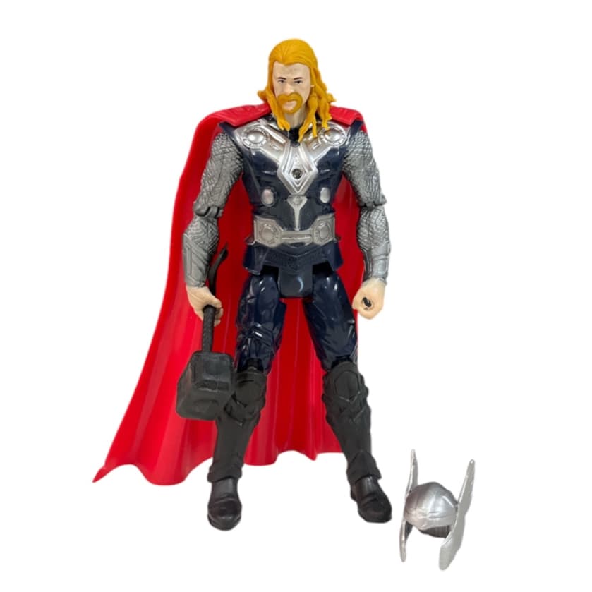 Brinquedo Boneco Thor com acessórios elmo martelo e capa e Thor novo uniforme colecionavel figure action 15cm