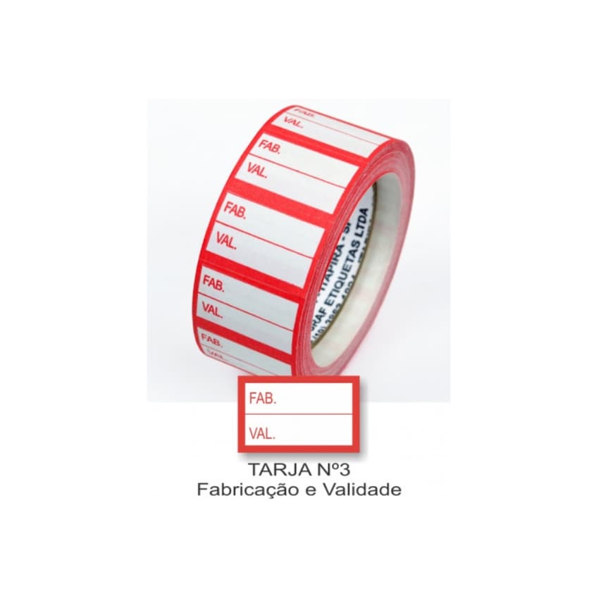 Etiqueta Adesiva 16x25mm C/Tarja Nº 3 Fabricação e Validade Rolo 500 Unidades