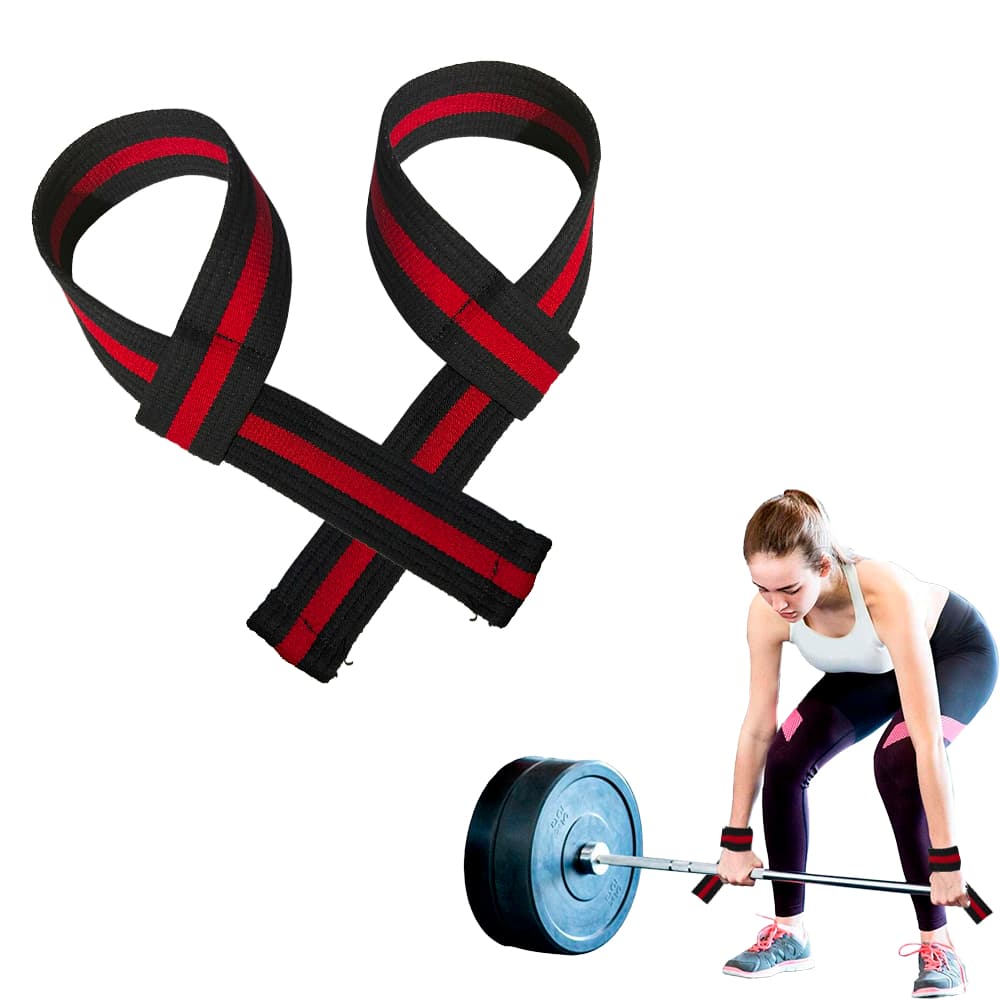 Fita Luva Strap Musculação Levantamento de Peso LPO Proteção de Pulso DeadLift Preta Vermelha