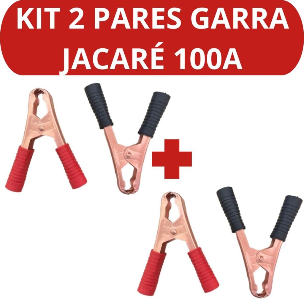 Kit 4 Garras De Bateria Tipo Jacaré Reforçada 100a Para Cabo De Chupeta Espaguete Grampo Eletrico