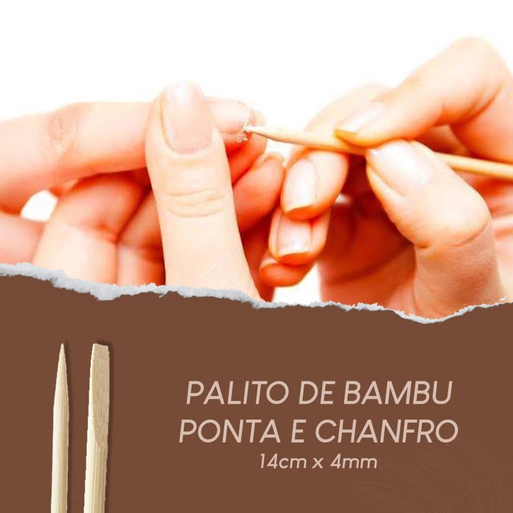 Palito Bambu Para Manicure e Pedicure Ponta E Chanfro 14 cm X 4 mm pacote com 50 Unidades