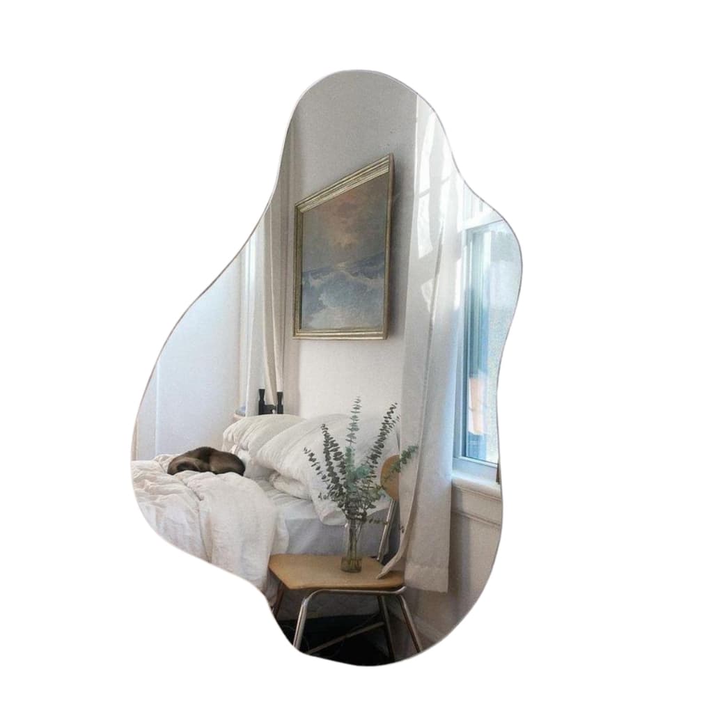 Espelho assimétrico orgânico Molly 4mm 60x40 lapidado com suporte fácil instalação