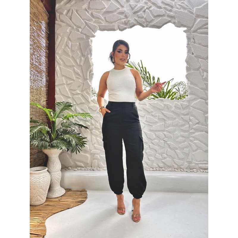 CALÇA JOGGER CARGO FEMININO ALFAIATARIA 4 BOLSOS TOP