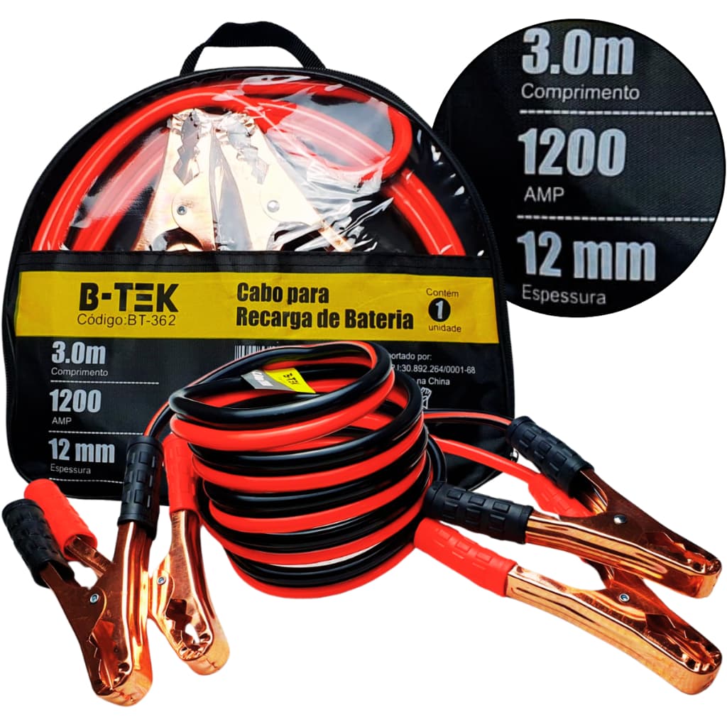 Cabo Carga Bateria 3m 1200 Amperes 12mm Chupeta Automotivo