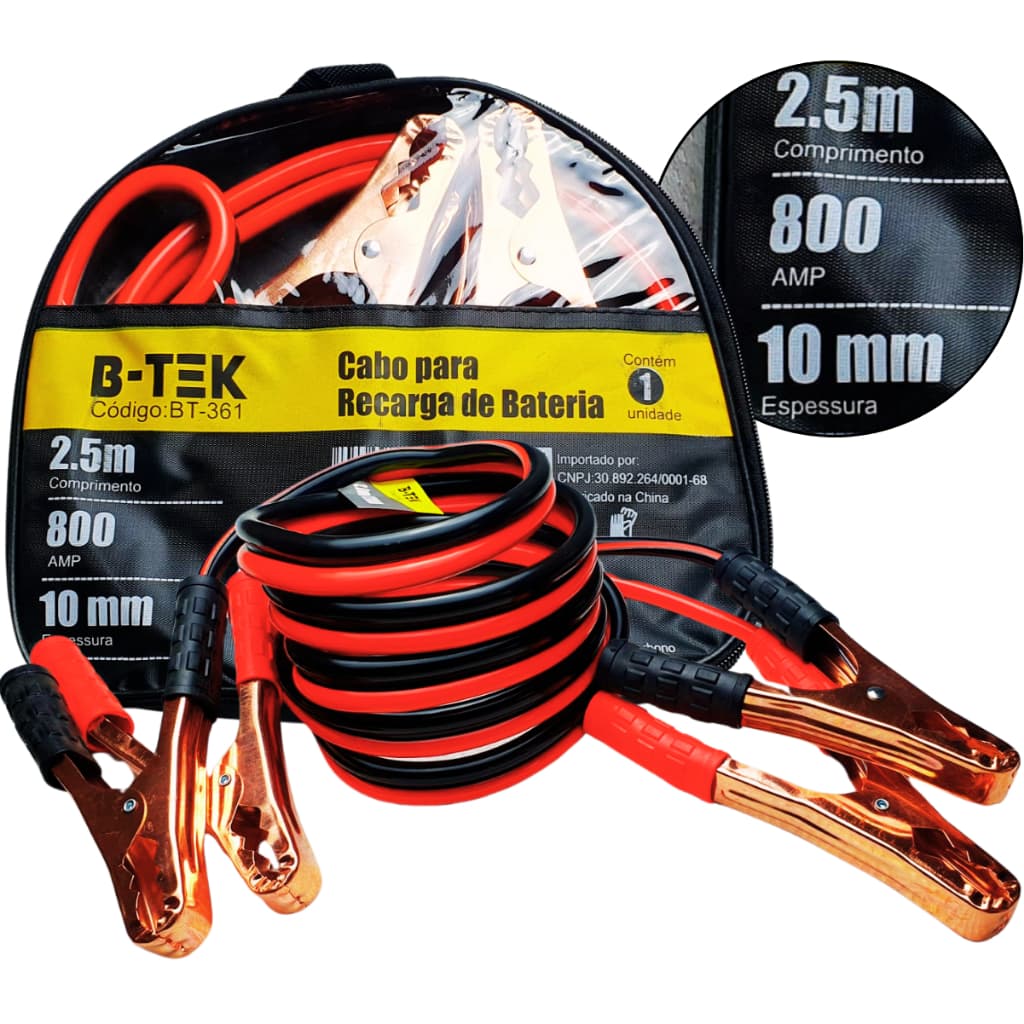 Cabo Carga Bateria 2.5m 800 Amperes 10mm Chupeta Automotivo