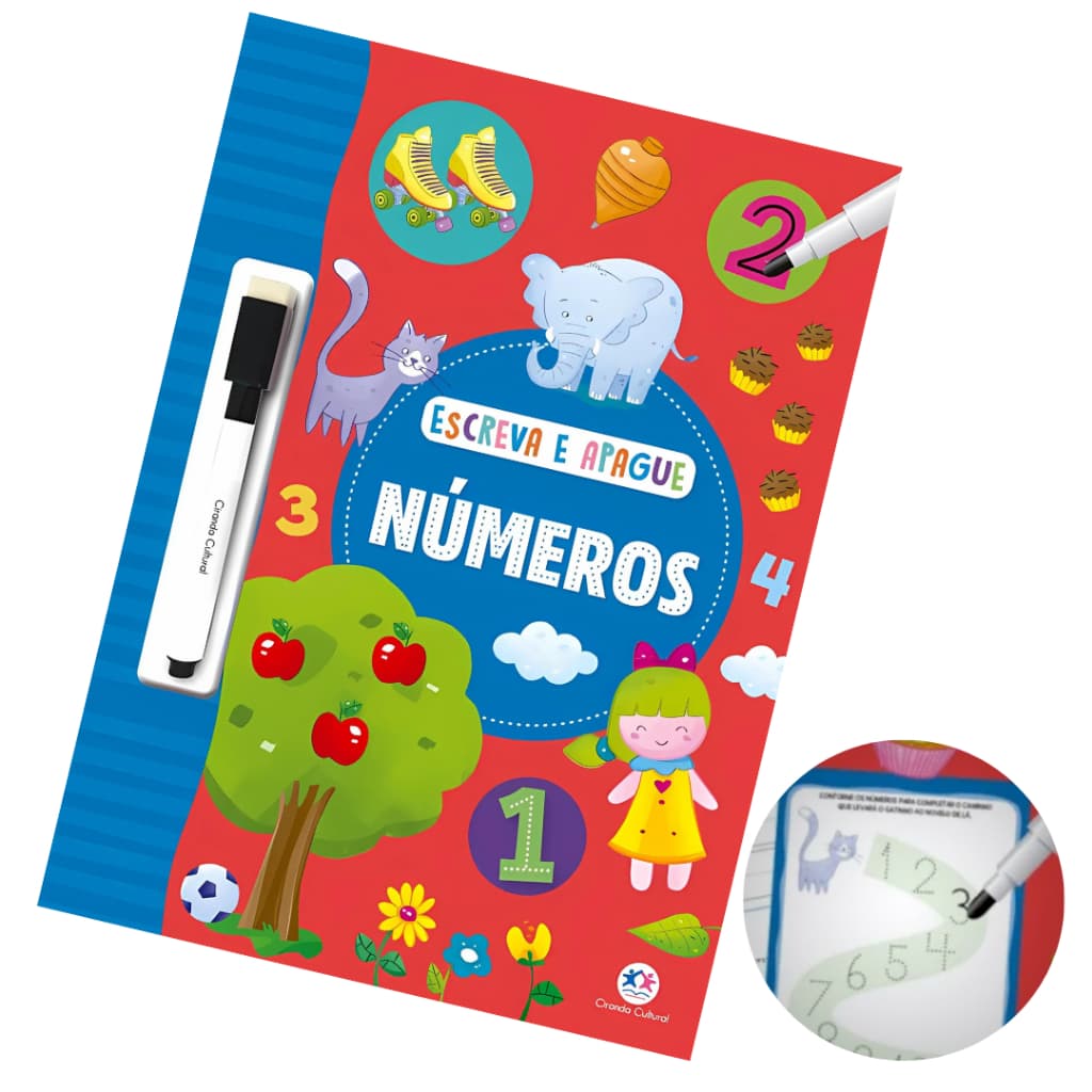 Livro Escreva E Apague - Números Com Caneta Apagador Aprendizado Infantil Caligrafia Divertida