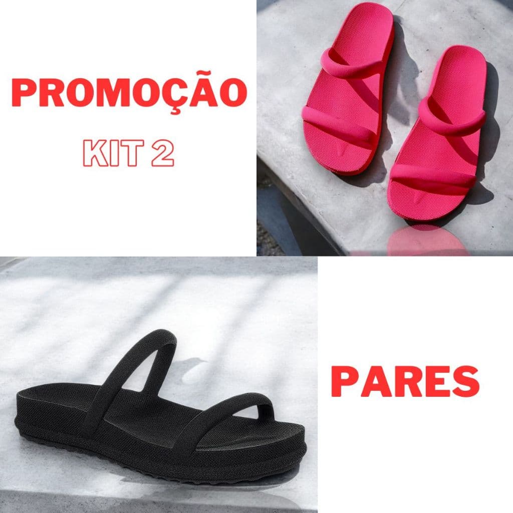 Kit 2 Pares Sandália Feminina Injetada Papete 2 Tiras Casual Macia Conforto Chinelo Estiloso Luxo Facil Calce