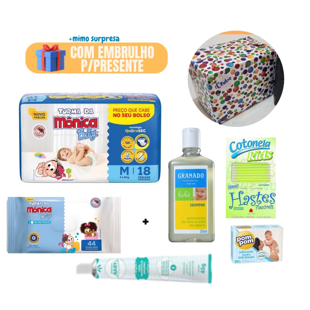Kit Presente Chá de Bebe Huggies com Embrulho para Presente Lenços Toalhinhas Umidecidas