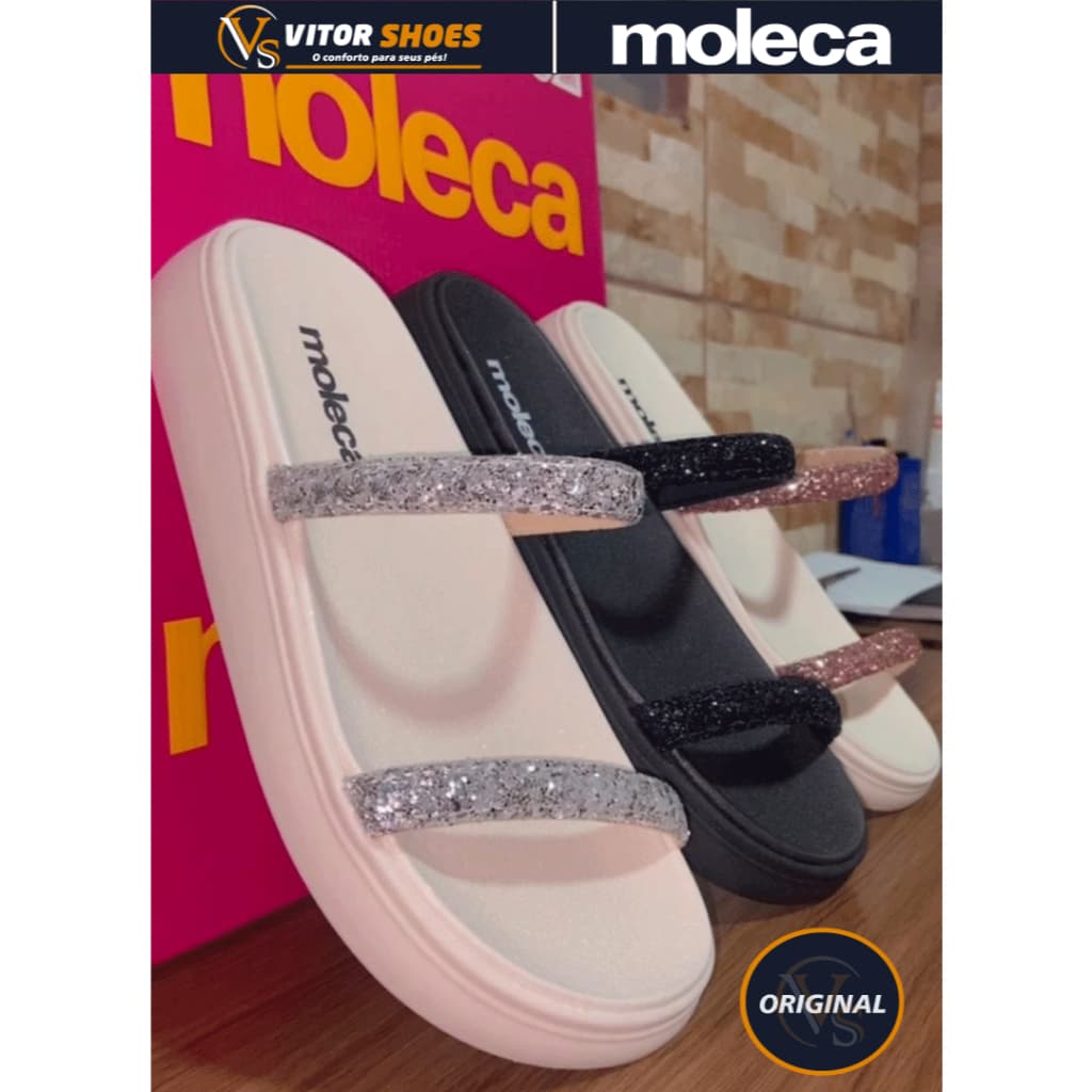 Sandália Papete Feminina Moleca 2 tiras com brilho | LANÇAMENTO |Original Moleca