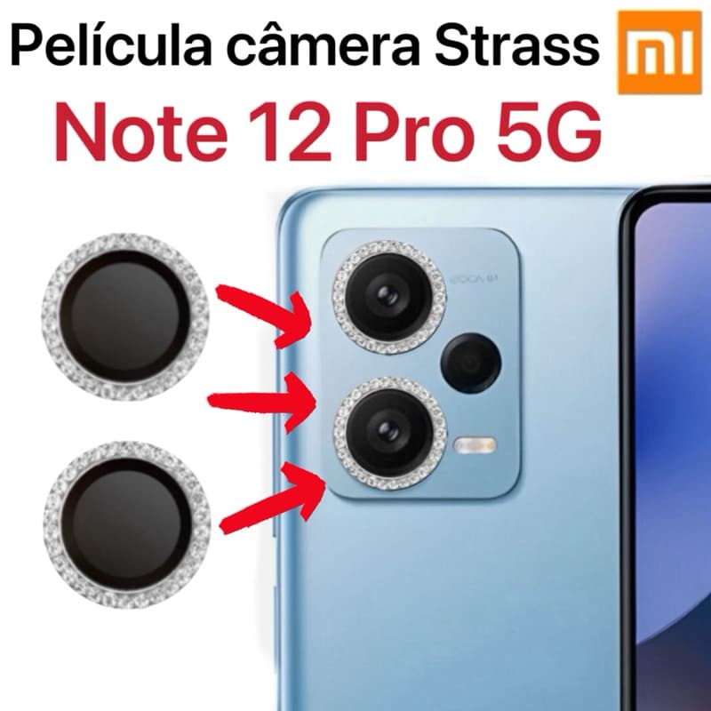 KIT 2 peças Películas de câmera Diamante Para Xiaomi Redmi Note 12 Pro 5G  Película protege lentes de celular com Strass