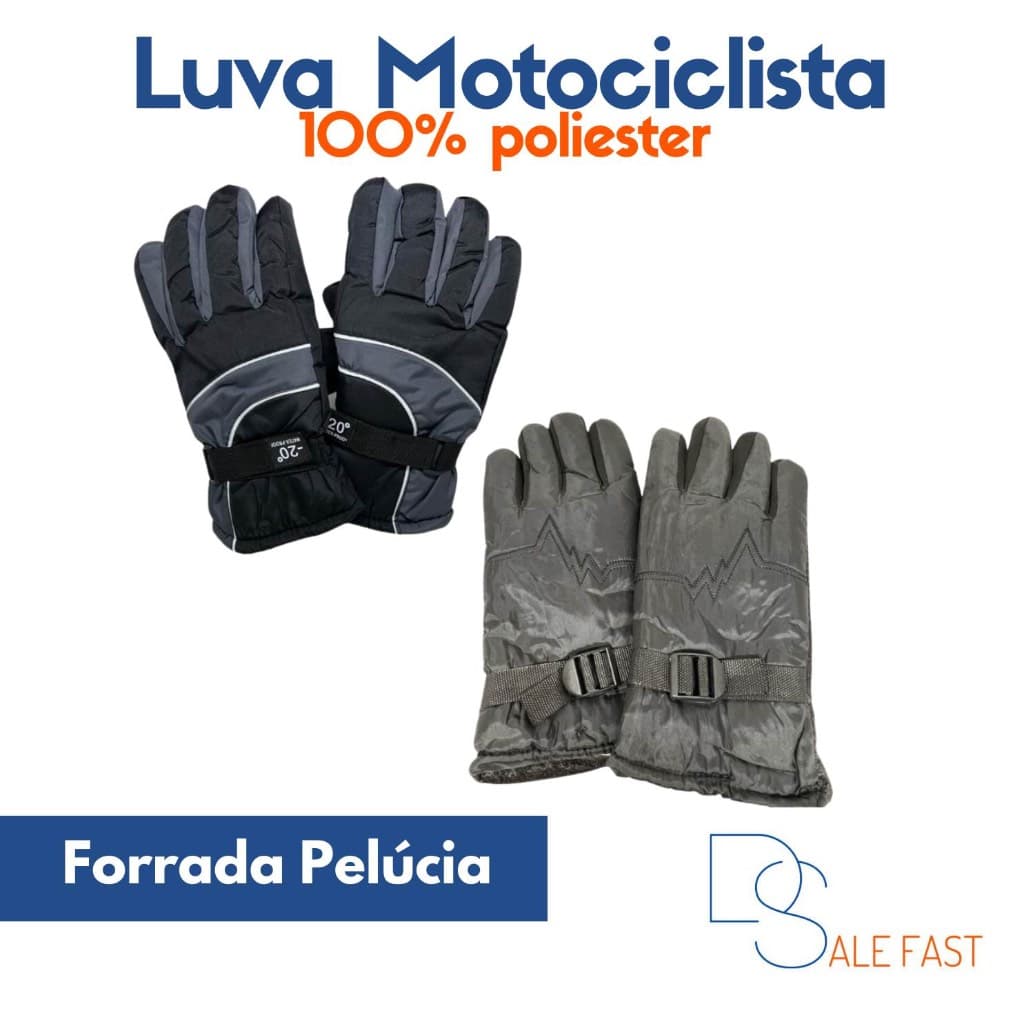 Luva Motociclista Motoqueiro Impermeável Forrada Peluciada Com Punho Para Frio Chuva