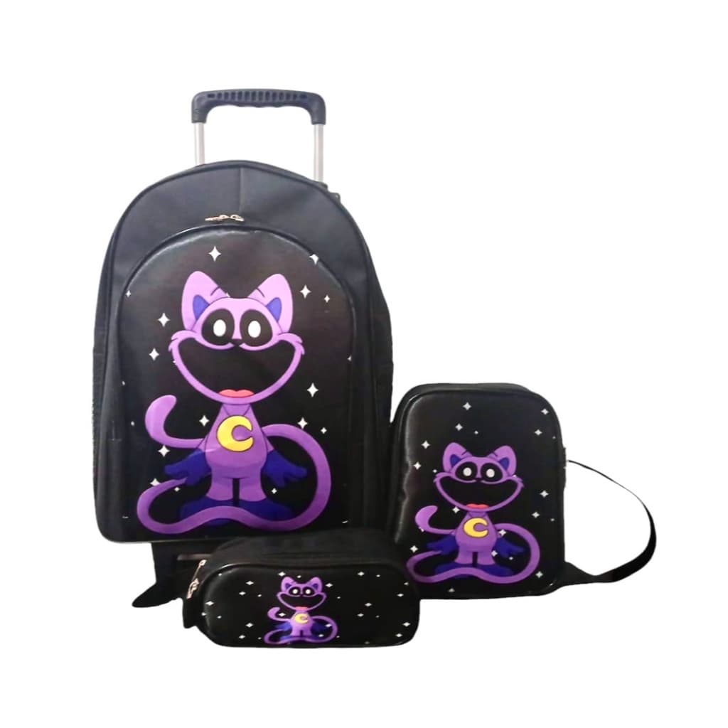 Mochila Rodinhas Catnap Lancheira Estojo Kit