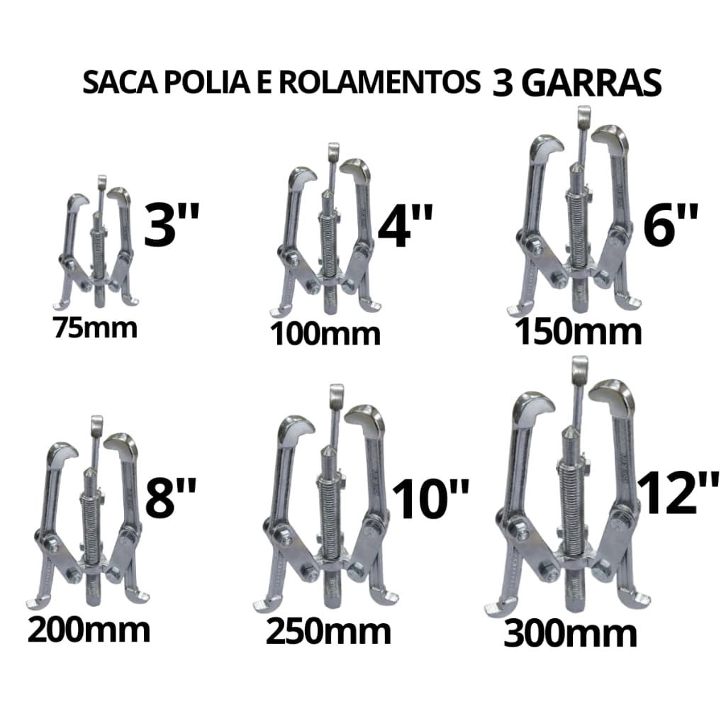 Extrator Saca Polia e Rolamentos 3 Garras  3, 4, 6, 8, 10 E 12 Polegadas - Escolha o seu