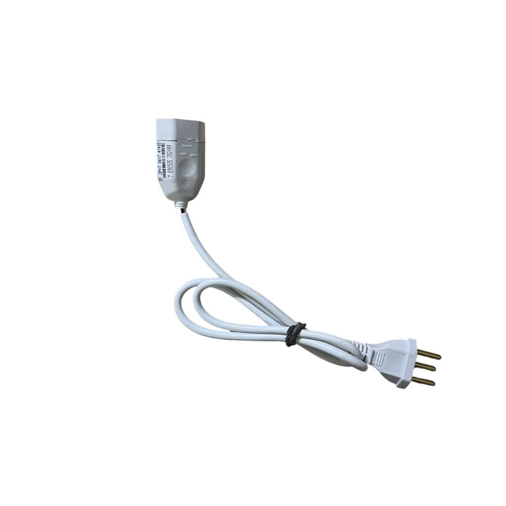 Prolongador Branco - Cabo PP 3 Vias 3x0,75 - 90cm - Para Secador, AirFryer e Microondas - Plug Tripolar Injetado