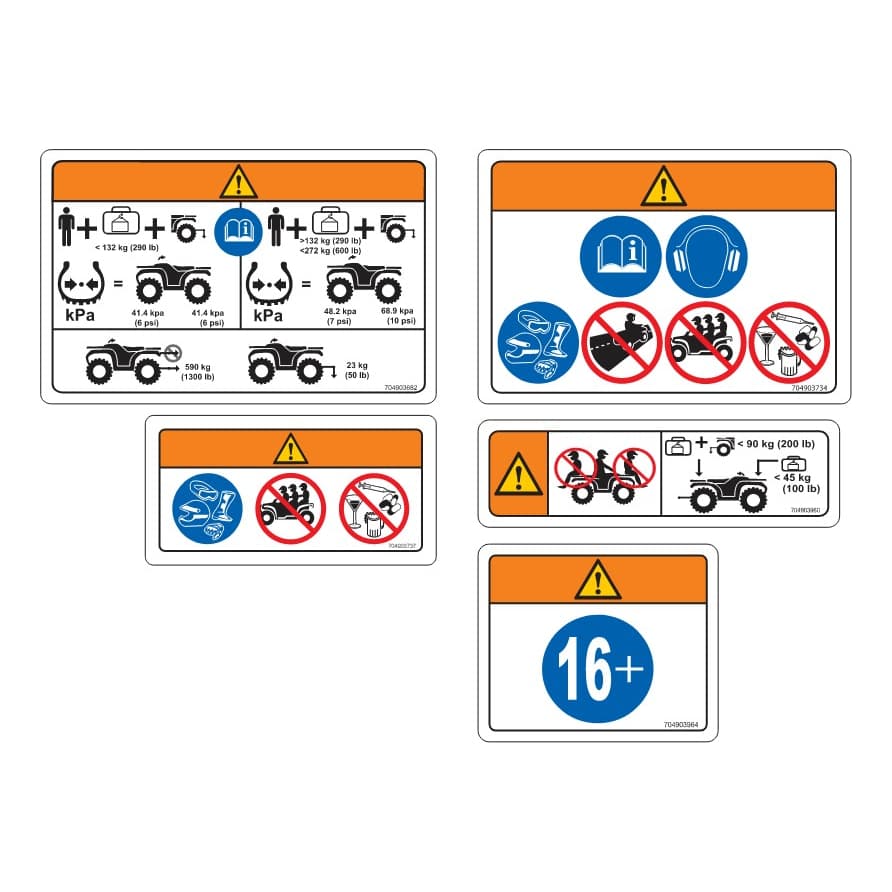 Kit adesivos de advertência plastificados quadriciclo BRP Can Am Outlander